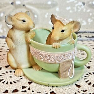 Vintage HTF Stone Critters SC-1174 Resin "Two For Tea" Mouse Figurine (read)